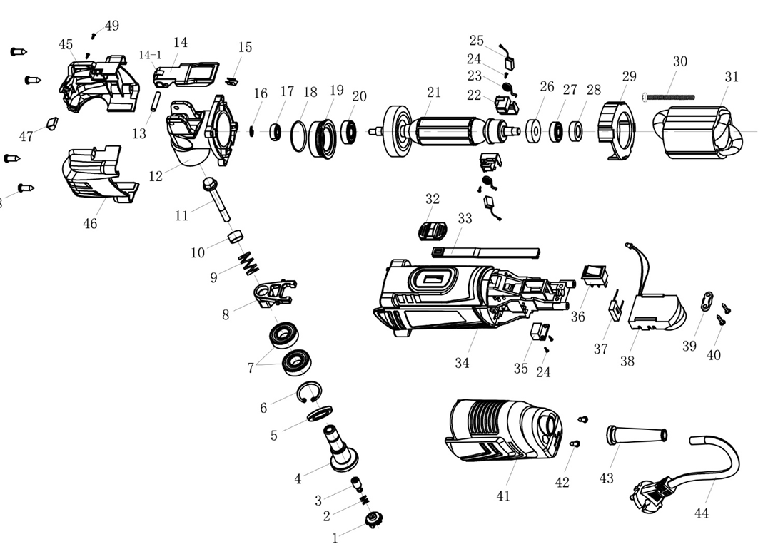 ЗУБР OQIS, 500 Вт, реноватор, кейс, набор насадок (МФИ-500 КН) - разборная схема